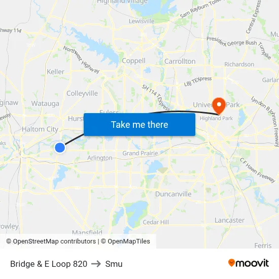 Bridge & E Loop 820 to Smu map