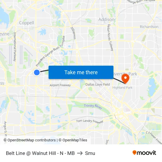 Belt Line @ Walnut Hill - N - MB to Smu map