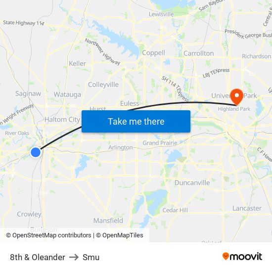 8th & Oleander to Smu map