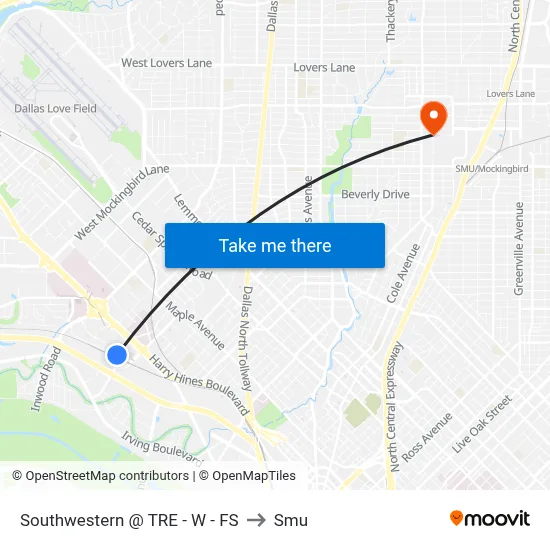 Southwestern @ TRE - W - FS to Smu map