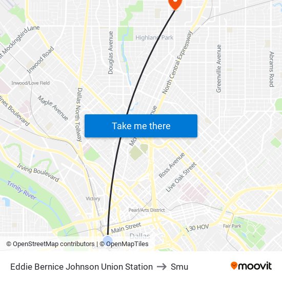 Eddie Bernice Johnson Union Station to Smu map