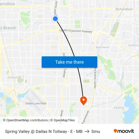 Spring Valley @ Dallas N Tollway - E - MB to Smu map