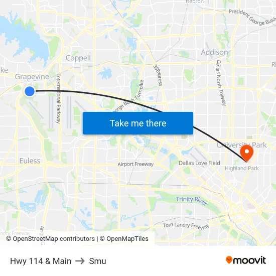 Hwy 114 & Main to Smu map