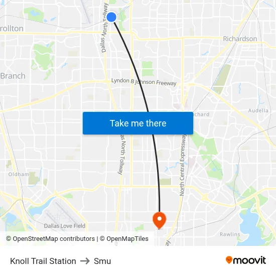 Knoll Trail Station to Smu map
