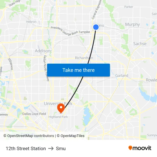 12th Street Station to Smu map