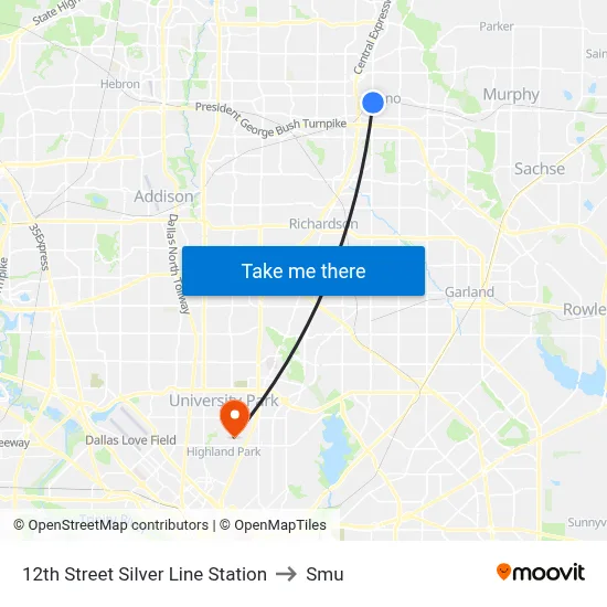 12th Street Silver Line Station to Smu map