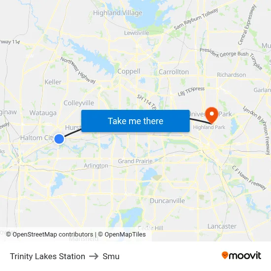 Trinity Lakes Station to Smu map