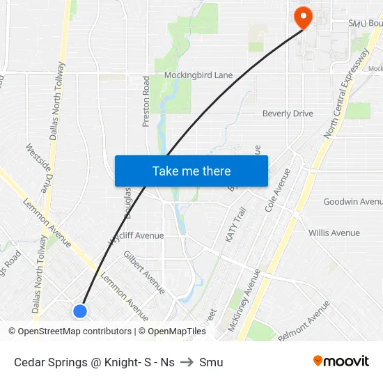 Cedar Springs @ Knight- S - Ns to Smu map