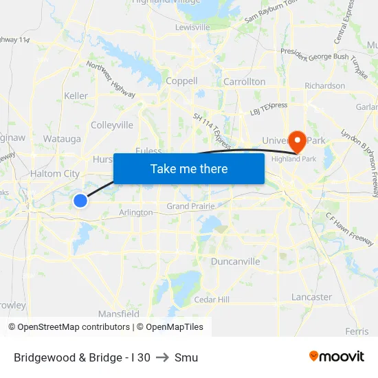 Bridgewood & Bridge - I 30 to Smu map