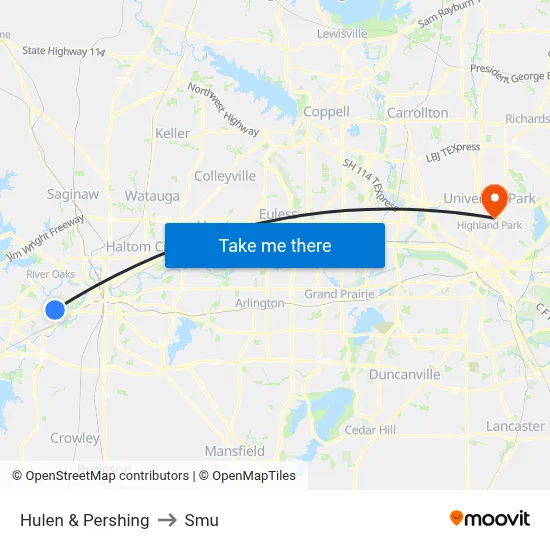 Hulen & Pershing to Smu map