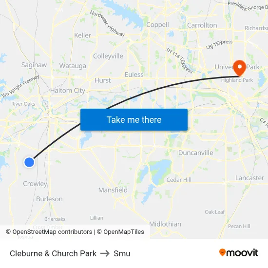 Cleburne & Church Park to Smu map
