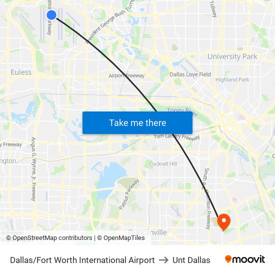 Dallas/Fort Worth International Airport to Unt Dallas map