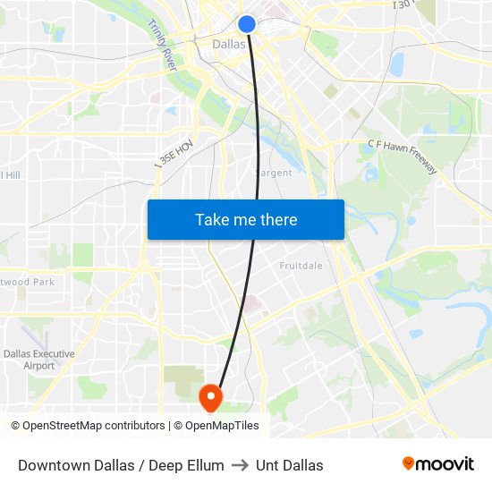 Downtown Dallas / Deep Ellum to Unt Dallas map