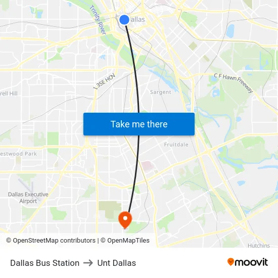 Dallas Bus Station to Unt Dallas map