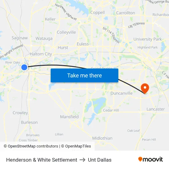 Henderson & White Settlement to Unt Dallas map