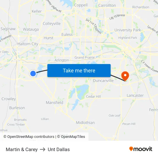 Martin & Carey to Unt Dallas map