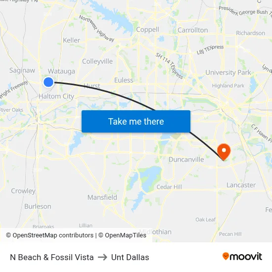 N Beach & Fossil Vista to Unt Dallas map