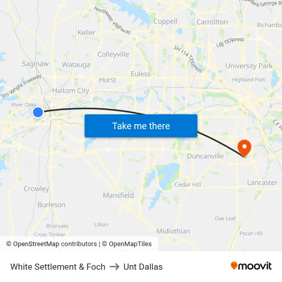 White Settlement & Foch to Unt Dallas map
