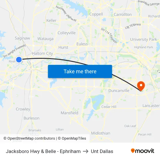 Jacksboro Hwy & Belle - Ephriham to Unt Dallas map