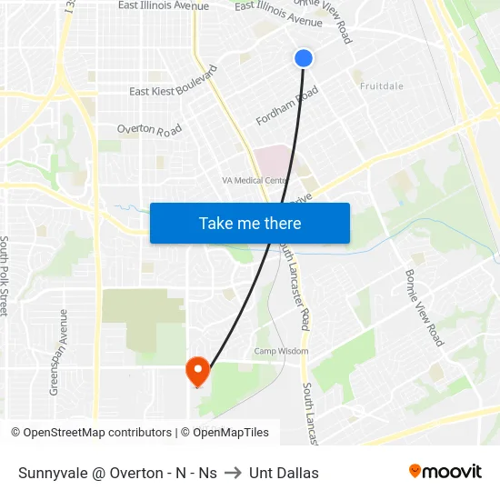 Sunnyvale @ Overton - N - Ns to Unt Dallas map