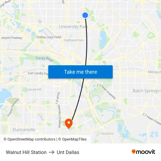 Walnut Hill Station to Unt Dallas map