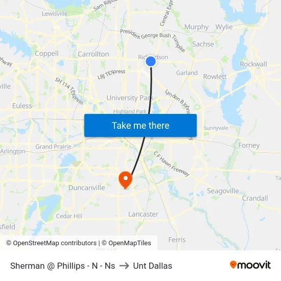 Sherman @ Phillips - N - Ns to Unt Dallas map