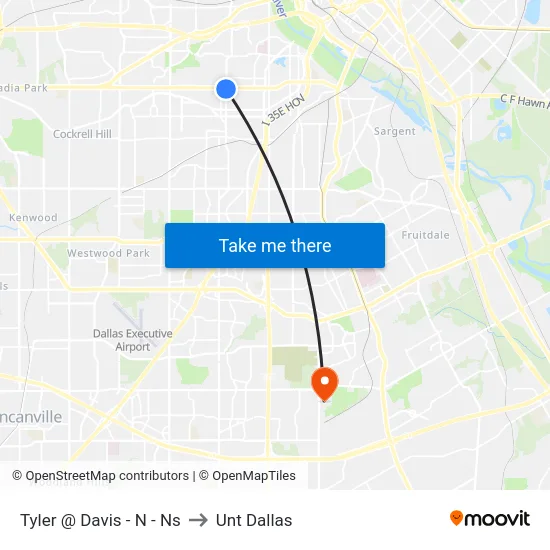 Tyler @ Davis - N - Ns to Unt Dallas map