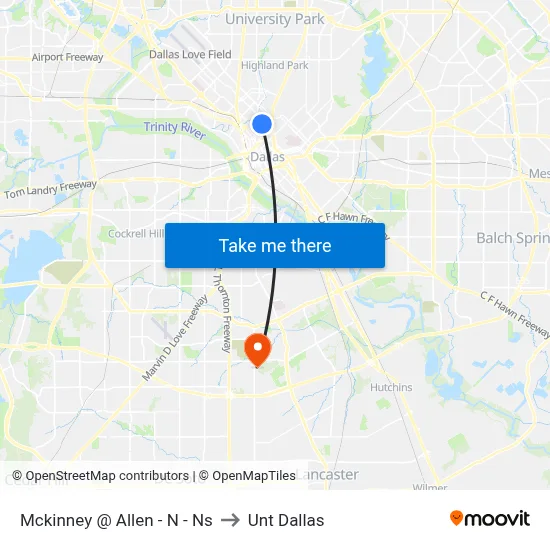 Mckinney @ Allen - N - Ns to Unt Dallas map