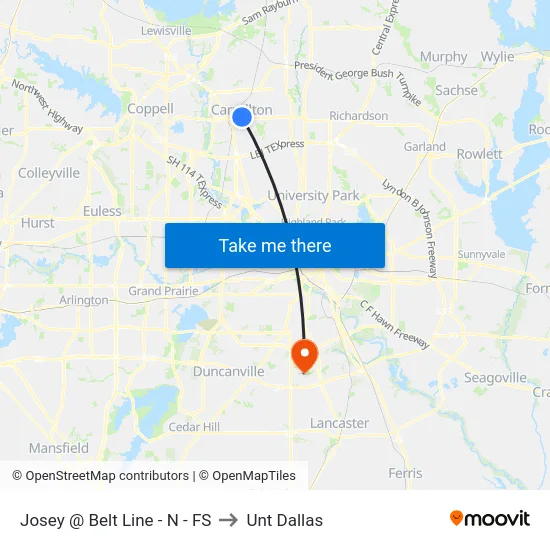 Josey @ Belt Line - N - FS to Unt Dallas map