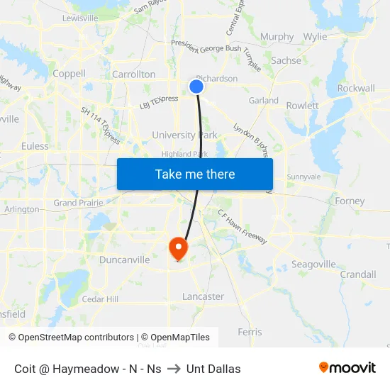 Coit @ Haymeadow - N - Ns to Unt Dallas map