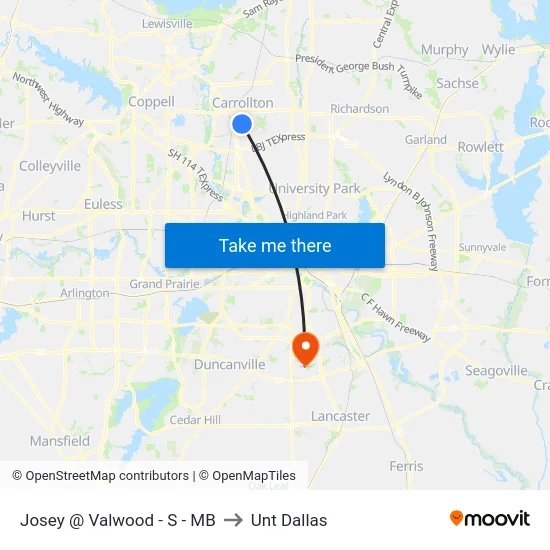 Josey @ Valwood - S - MB to Unt Dallas map