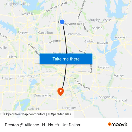 Preston @ Alliance - N - Ns to Unt Dallas map
