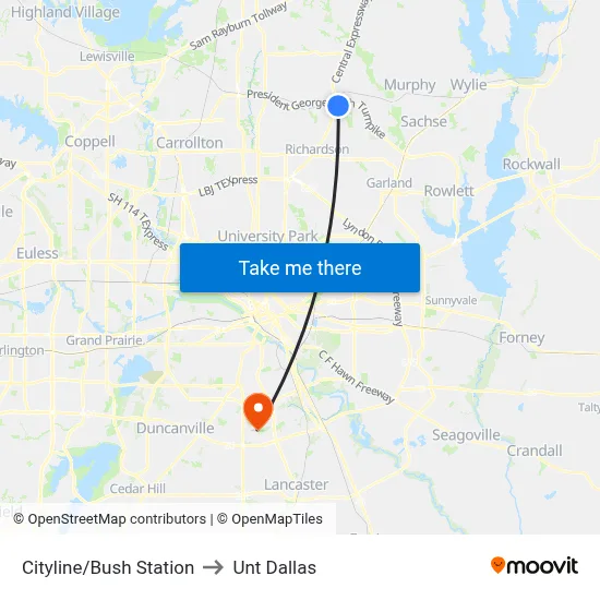 Cityline/Bush Station to Unt Dallas map