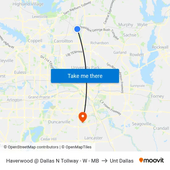 Haverwood @ Dallas N Tollway - W - MB to Unt Dallas map