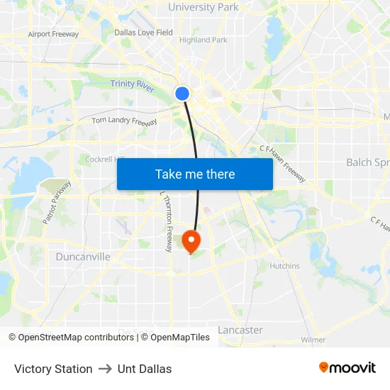 Victory Station to Unt Dallas map
