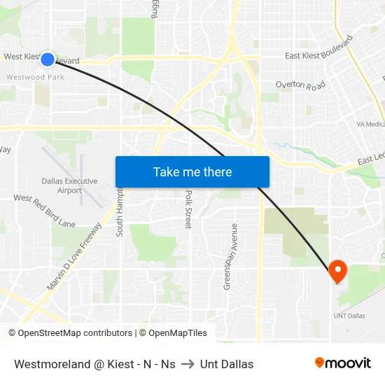 Westmoreland @ Kiest - N - Ns to Unt Dallas map