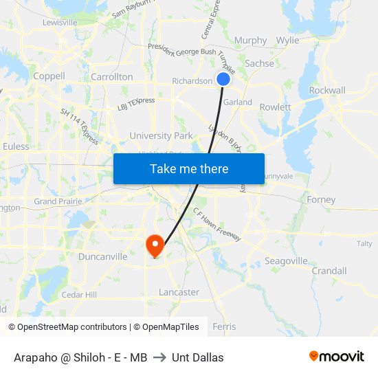 Arapaho @ Shiloh - E - MB to Unt Dallas map