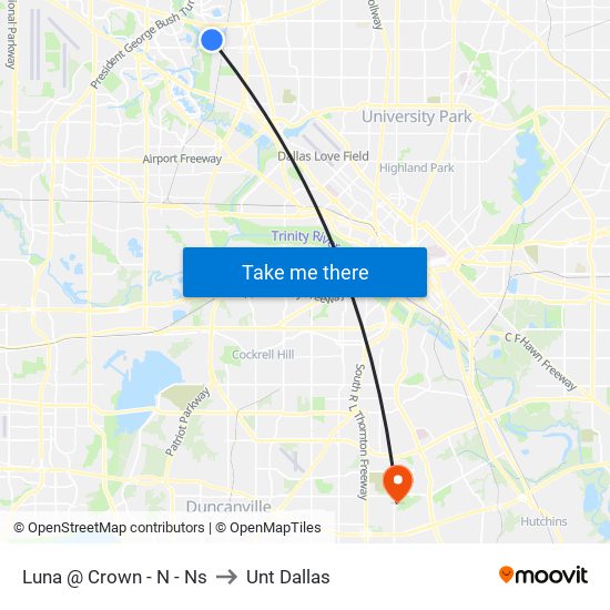 Luna @ Crown - N - Ns to Unt Dallas map