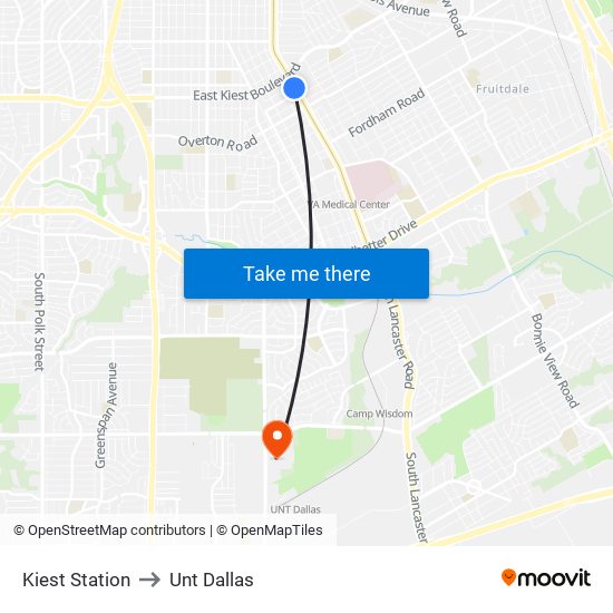 Kiest Station to Unt Dallas map