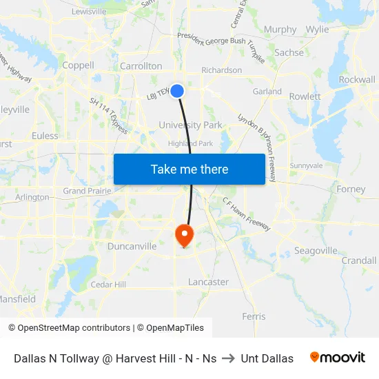 Dallas N Tollway @ Harvest Hill - N - Ns to Unt Dallas map