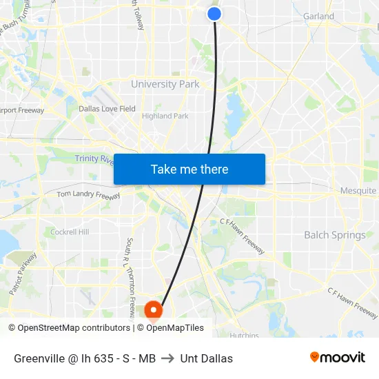 Greenville @ Ih 635 - S - MB to Unt Dallas map