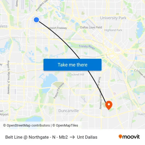 Belt Line @ Northgate - N - Mb2 to Unt Dallas map