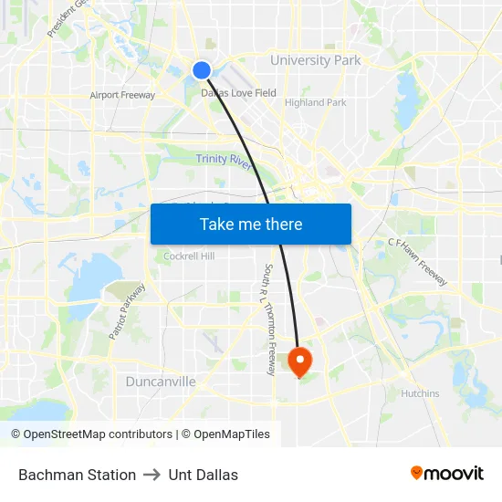 Bachman Station to Unt Dallas map