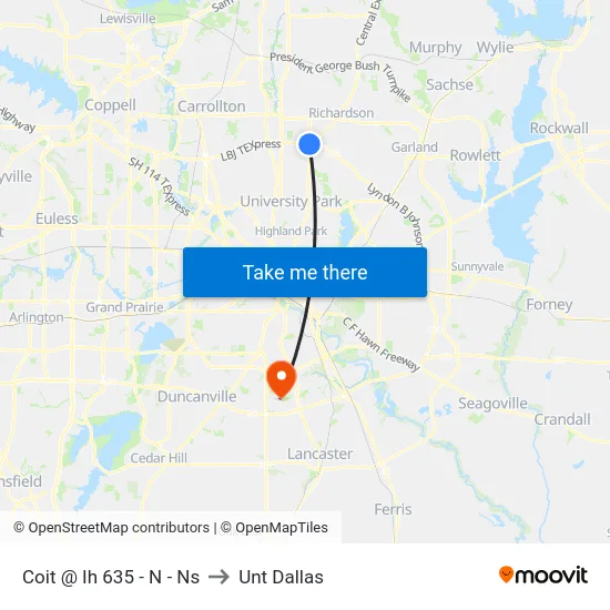 Coit @ Ih 635 - N - Ns to Unt Dallas map