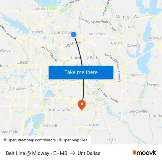 Belt Line @ Midway - E - MB to Unt Dallas map