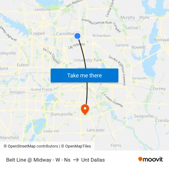 Belt Line @ Midway - W - Ns to Unt Dallas map