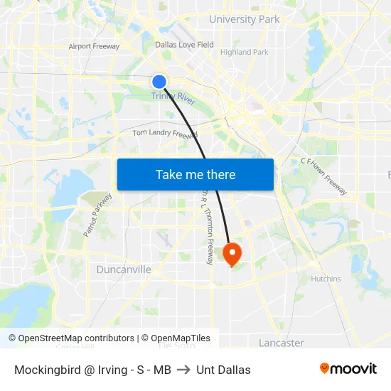 Mockingbird @ Irving - S - MB to Unt Dallas map