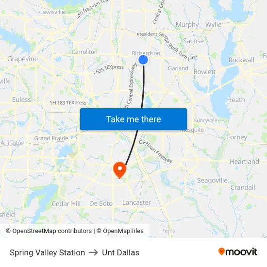 Spring Valley Station to Unt Dallas map