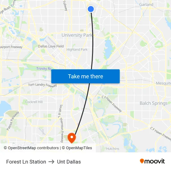 Forest Ln Station to Unt Dallas map