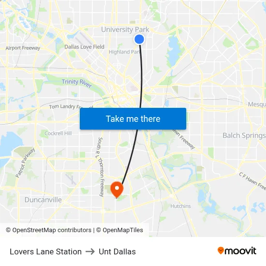 Lovers Lane Station to Unt Dallas map